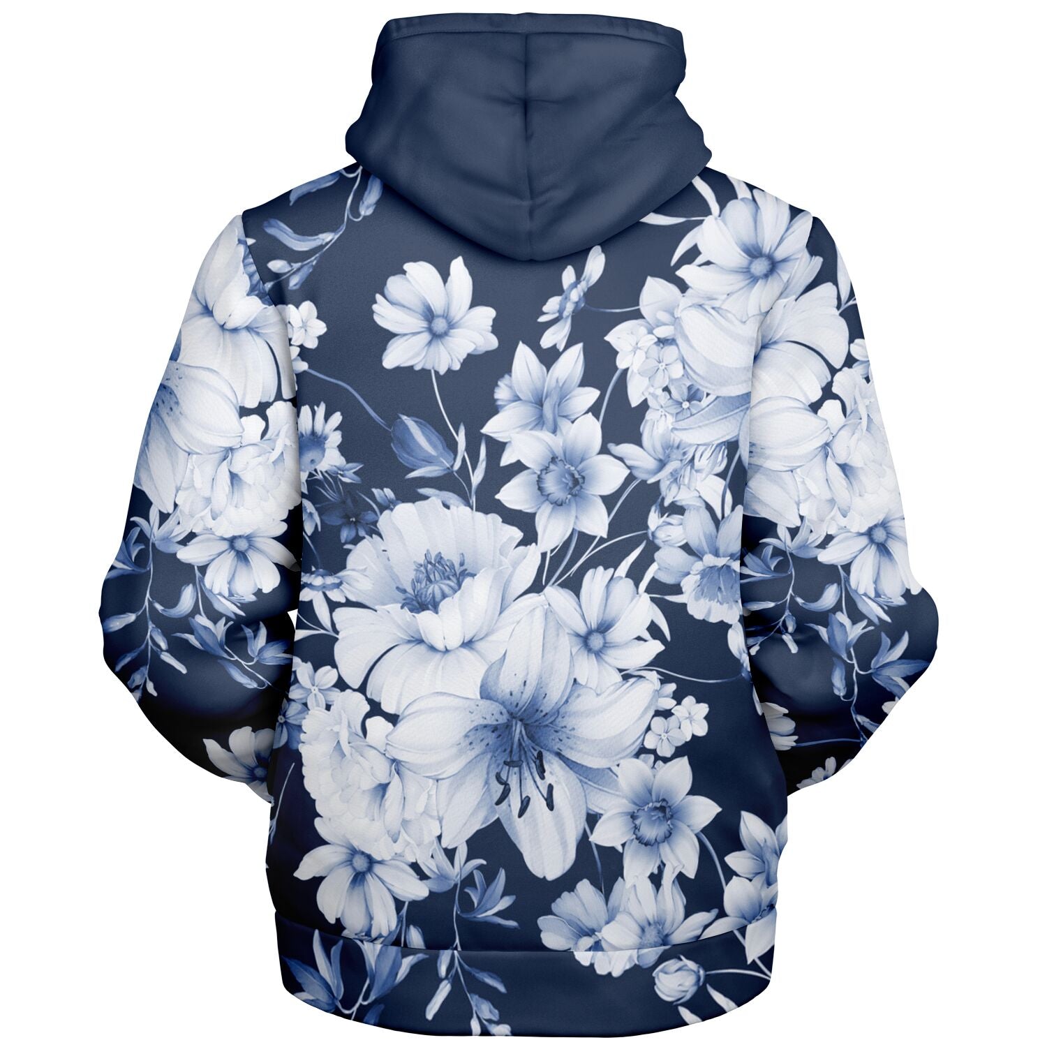 Navy and White Floral Microfleece Hoodie