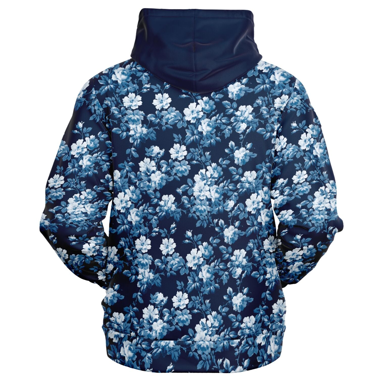 blue floral hoodie with light blue and white flowers