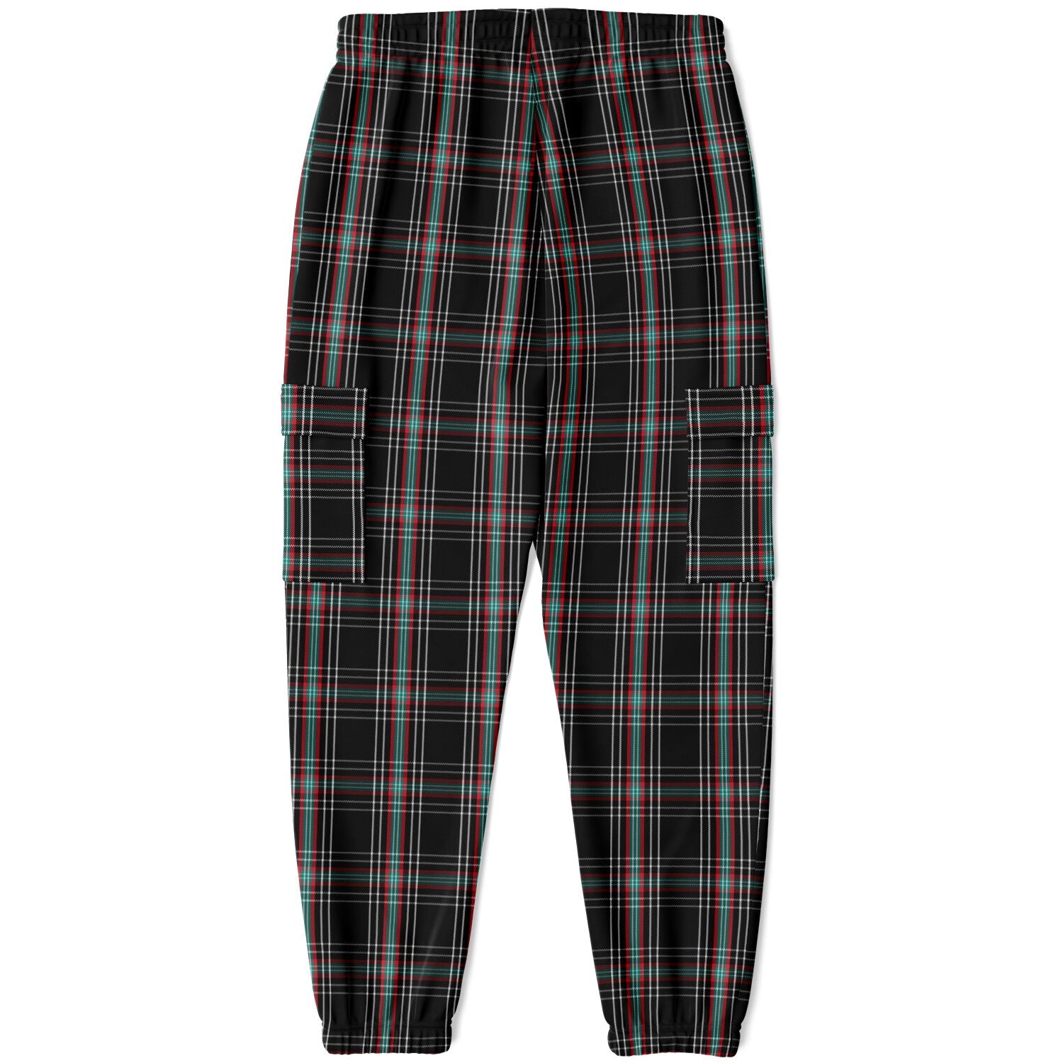 Black Plaid Athletic Cargo Sweatpants - AOP