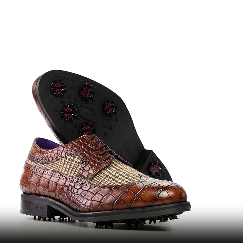 Handmade Golf Shoes in Tweed and Croco Leather