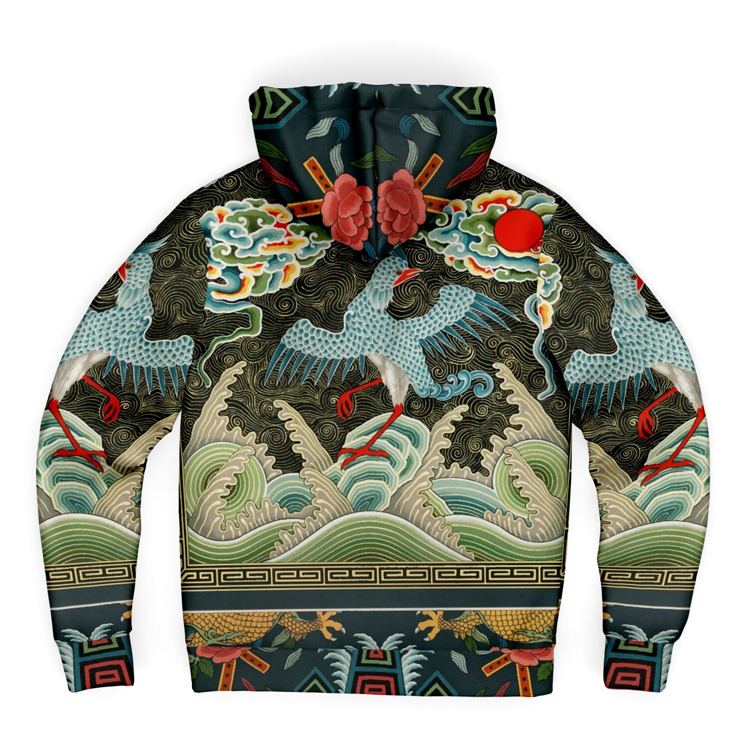 Chinese Crane Art Nouveau Microfleece Zip hoodie