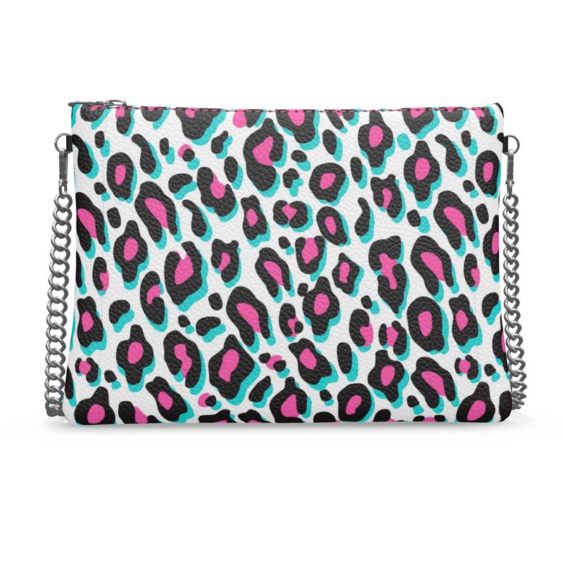 Crossbody Bag With Chain - Snow Leopard in Miami Print