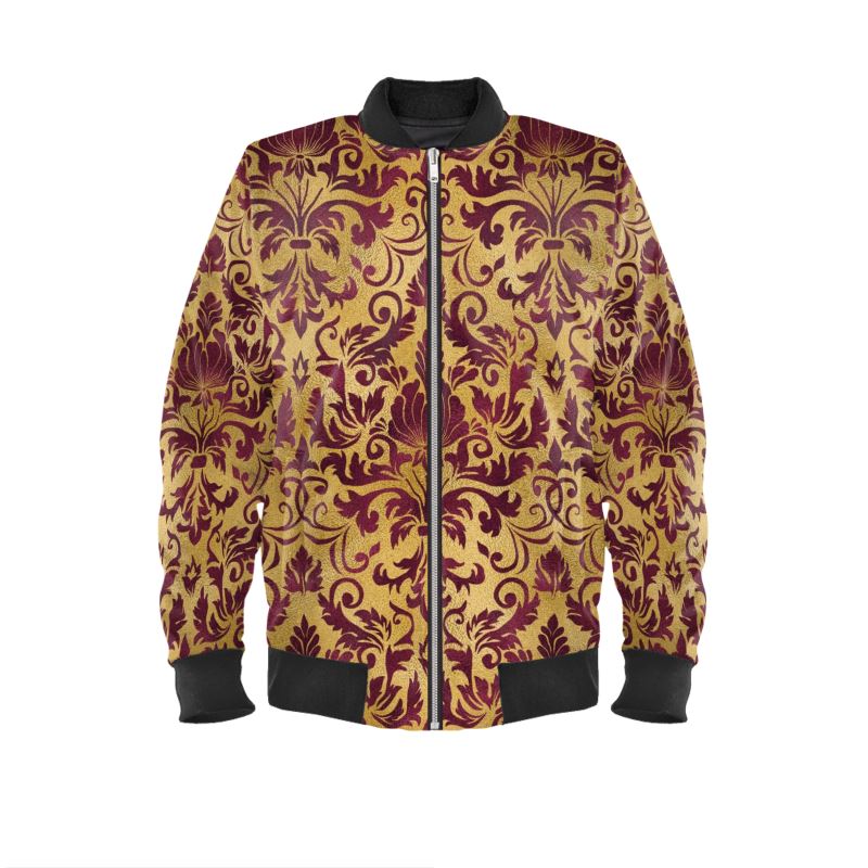 Art Nouveau Maroon and Gold Bomber Jacket, in either Marbled Velvet, S -  Future Is Retro