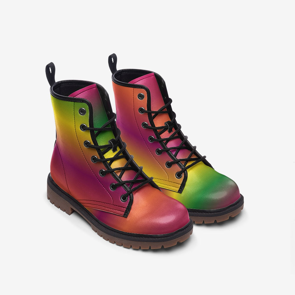 Rainbow Vegan Leather Combat Boots