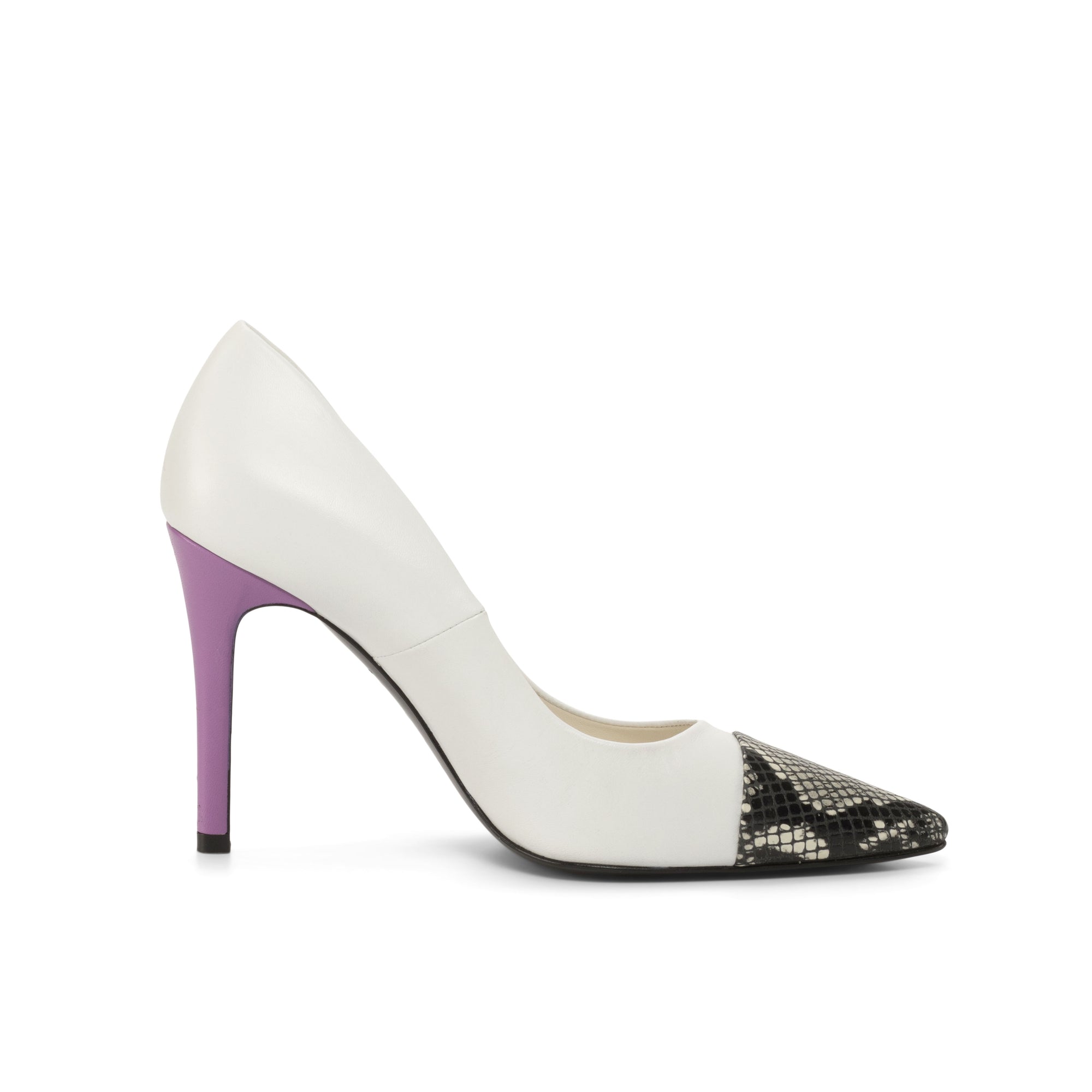 White Nappa Leather Stillettos with Lilac and Python