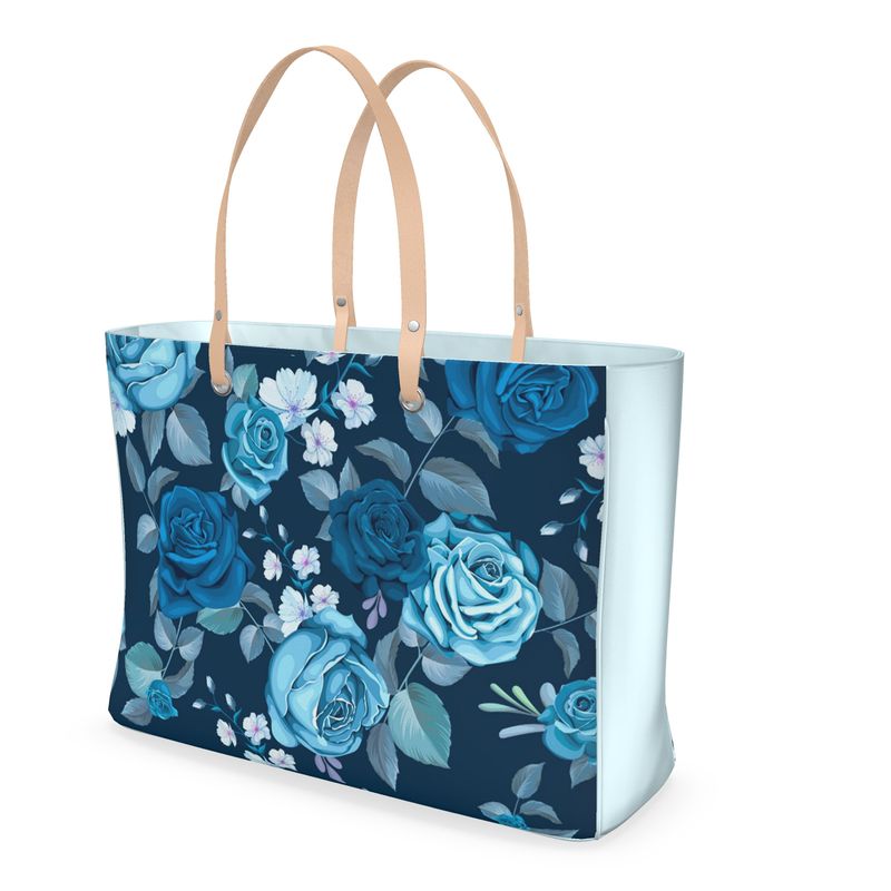 Vintage Blue Rose Leather Handbag Premium