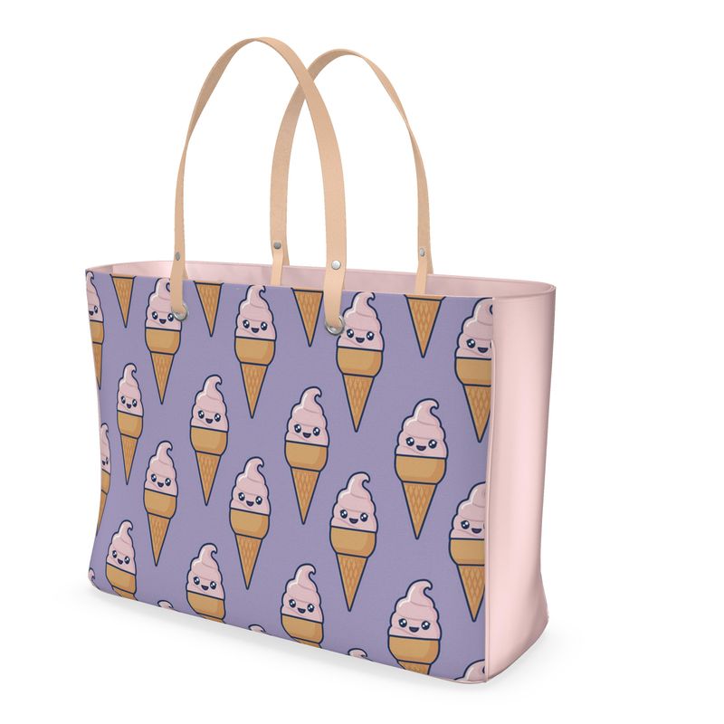 Kawaii Ice cream print Premium Leather Handbag