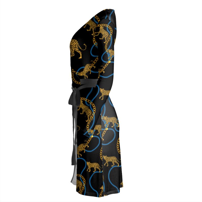 Art Deco Wrap Dress -Leopard and Gold Chain