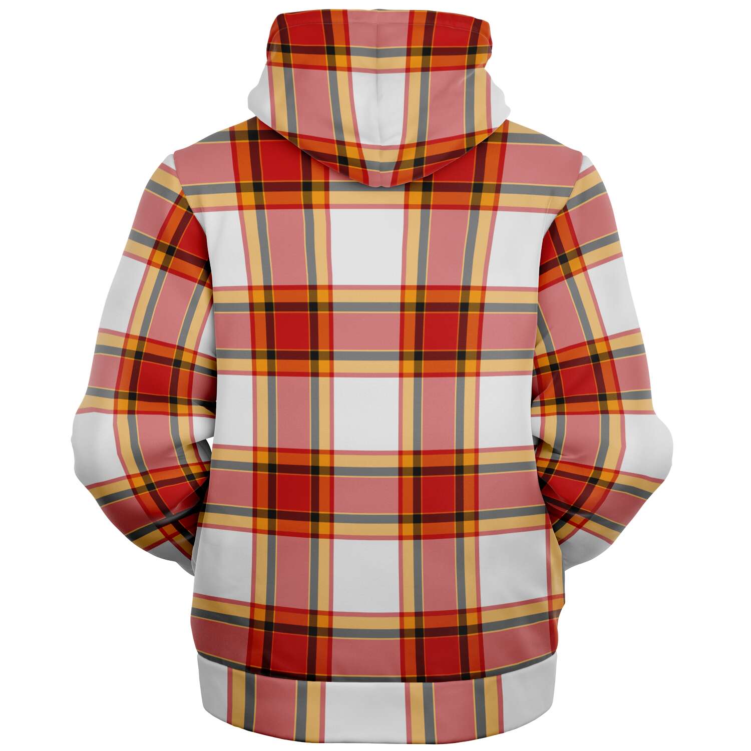 red and white plaid microfleece hoodie