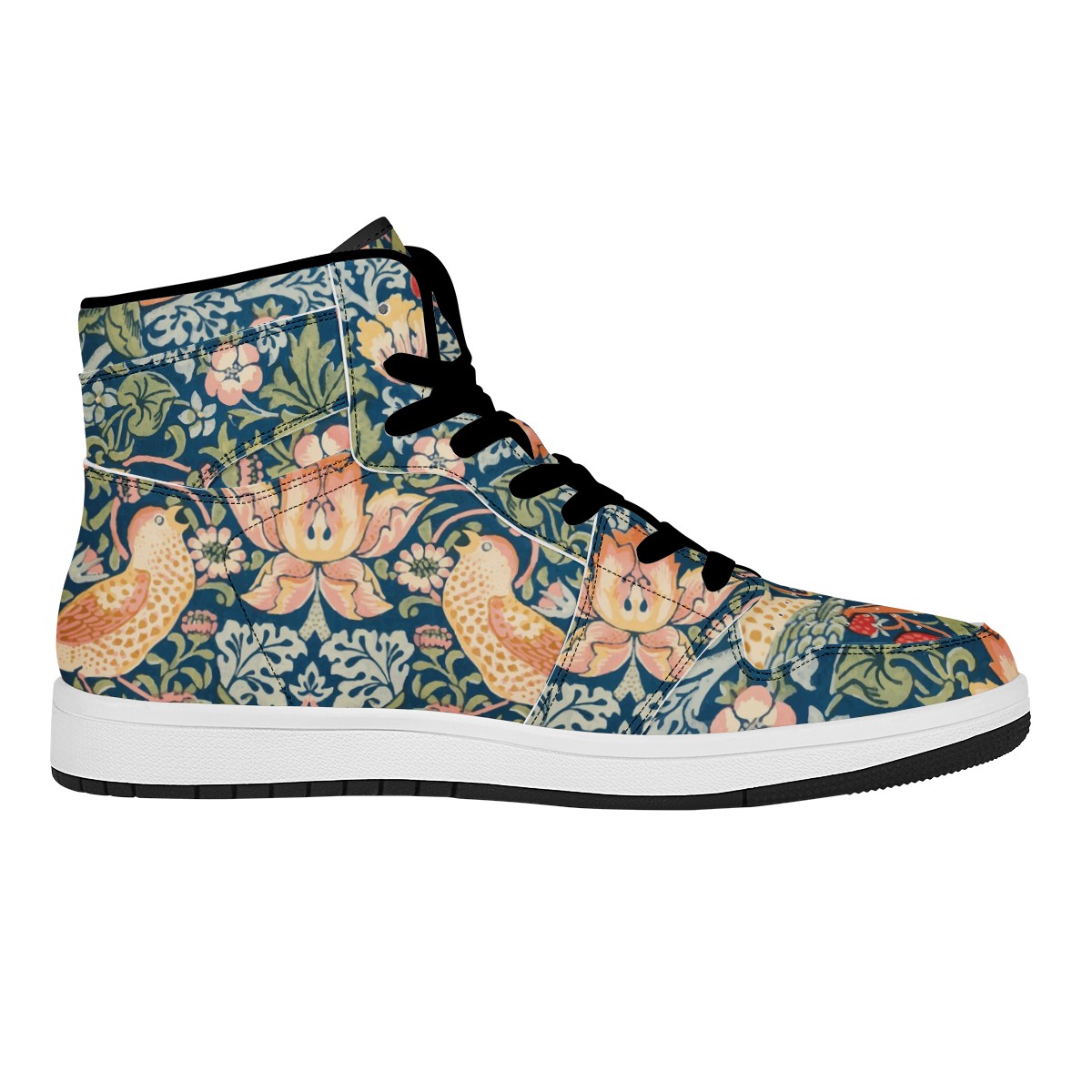 Art Nouveau William Morris "The Strawberry Thieves" Hi-Tops Black High Top Leather Sneakers