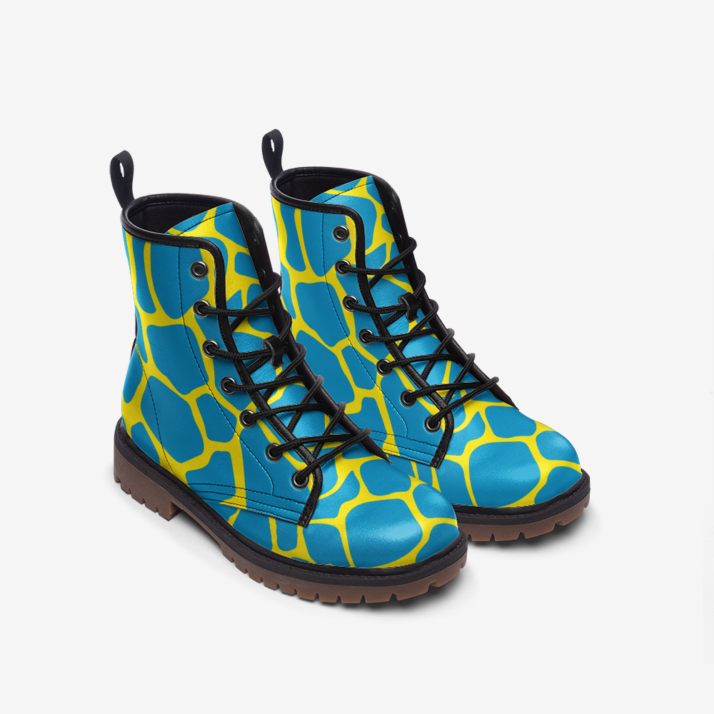 Vegan Leather Combat Boots, Animal Print, Giraffe Print, Neon Combat Boots, Ankle Boots,