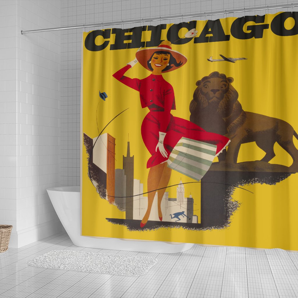 Vintage Chicago Travel Poster Shower Curtain - Futureisretro