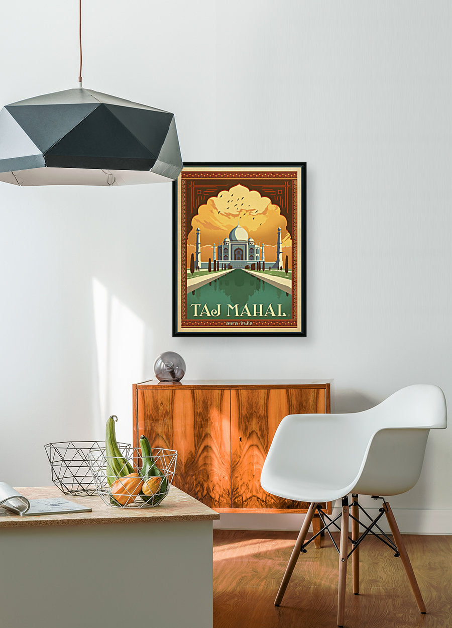 Taj Mahal vintage travel poster for Agra India
